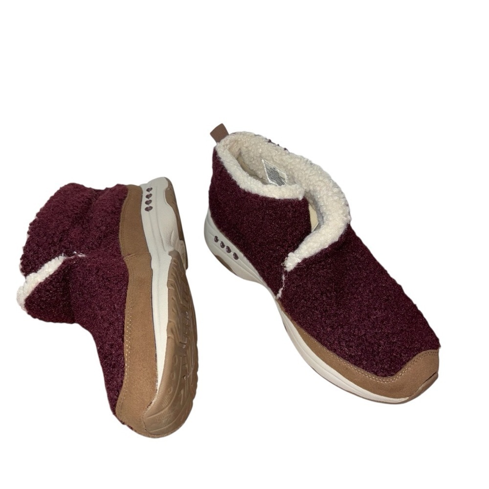Easy Spirit Setrippin2 Women's 8 Burgundy Cream Sherpa Faux Fur Shoes